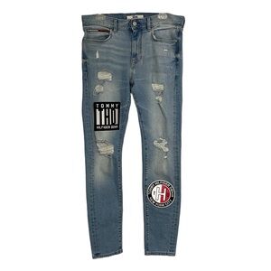 Tommy Hilfiger Size 34 Y2K vintage distressed light wash skinny jeans w/ patches